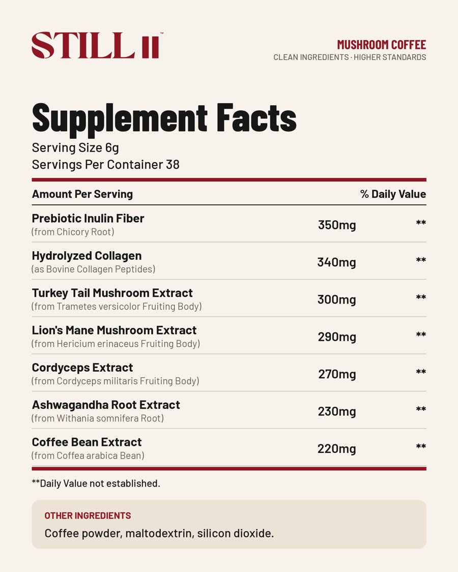 STILL Mushroom Coffee Supplement Facts panel
